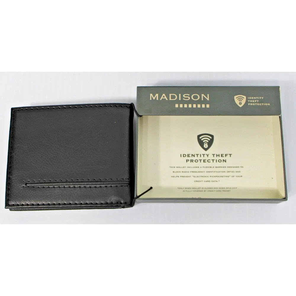 New Madison Men's Wallet, Black, With RFID Protection, Genuine Leather, Boxed